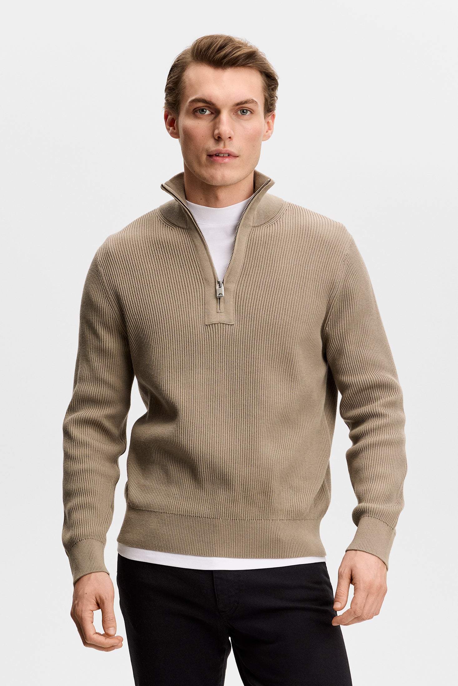 Alex Half Zip Knitted Sweater / Brindle - Image 3