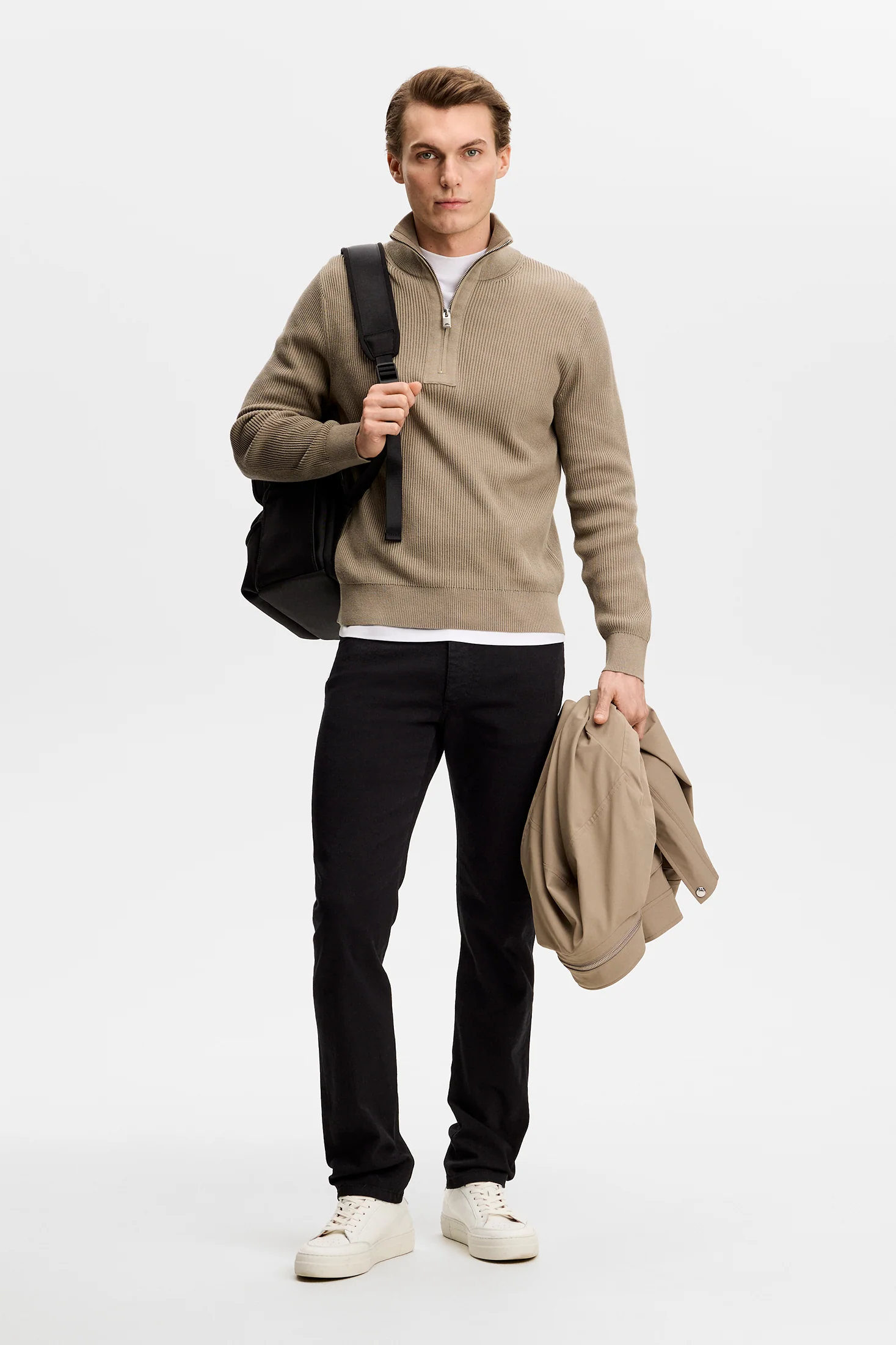 Alex Half Zip Knitted Sweater / Brindle - Image 5