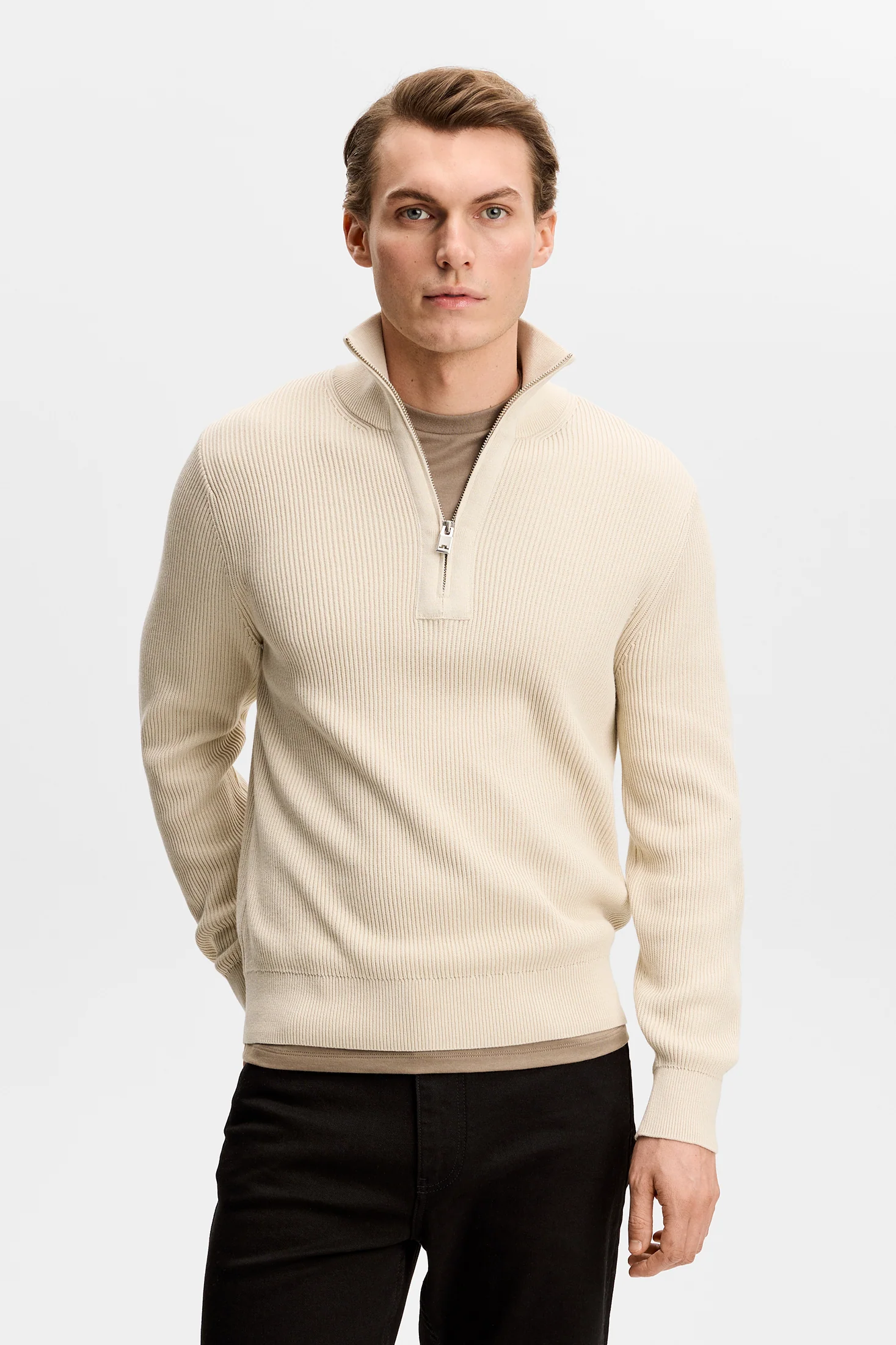 Alex Half Zip Knitted Sweater / Moonbeam - Image 3