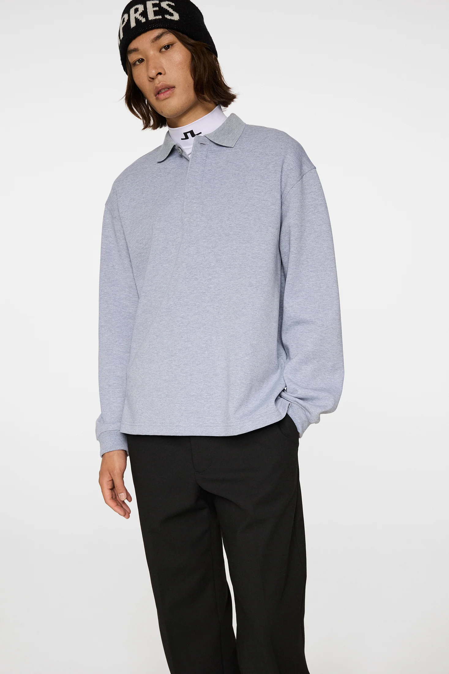 Cadan Polo Sweater / Medium Grey Melange - Image 5