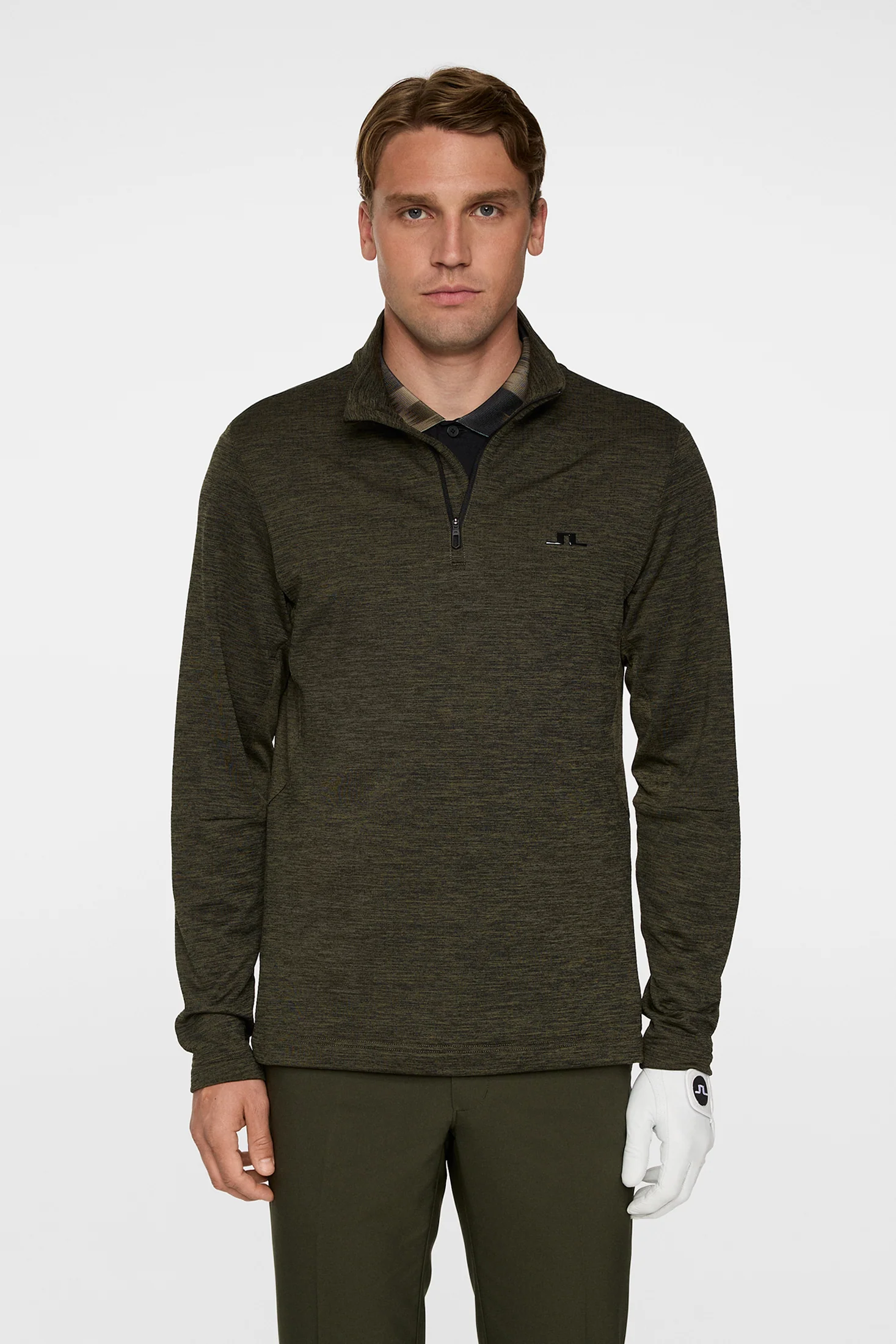 Destry Quarter Zip Mid Layer / Black and Forest Green Melange - Image 2