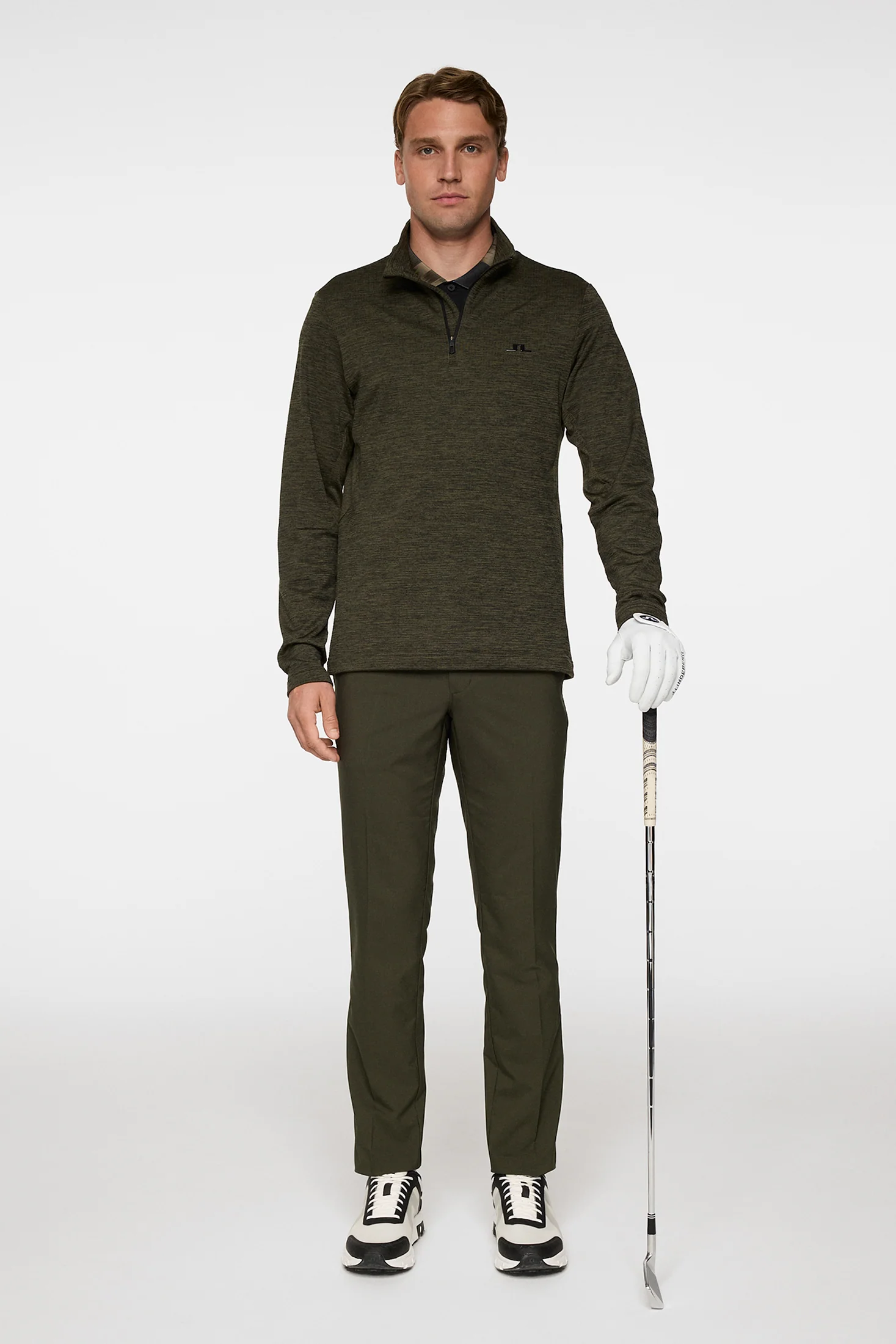 Destry Quarter Zip Mid Layer / Black and Forest Green Melange - Image 4
