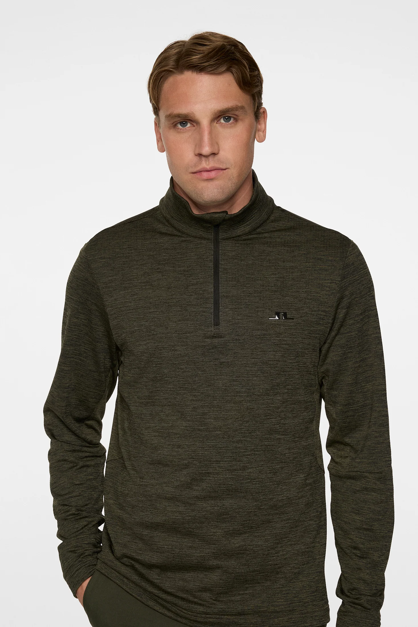 Destry Quarter Zip Mid Layer / Black and Forest Green Melange - Image 5