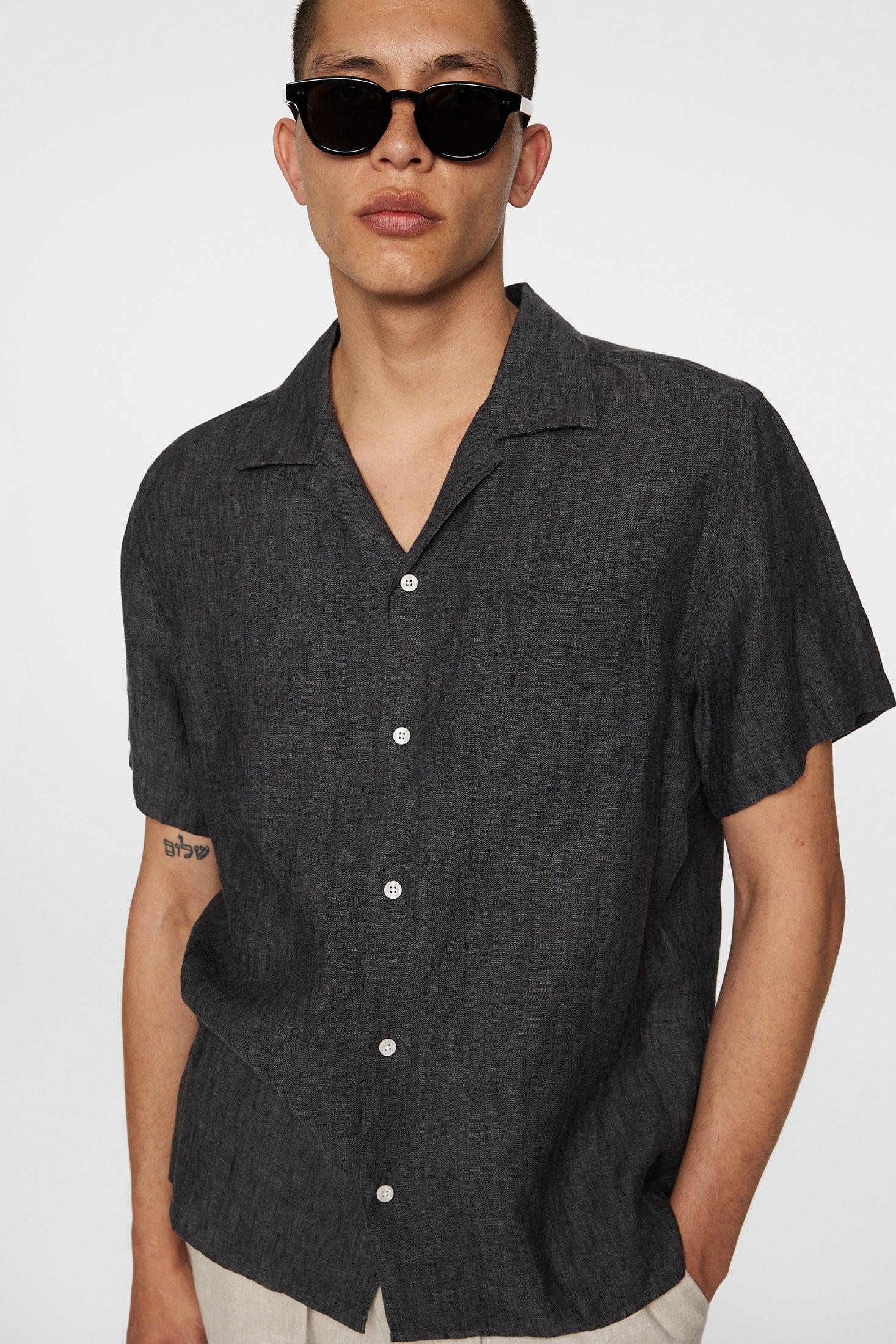 Elio Linen Melange Shirt / Black - Image 5