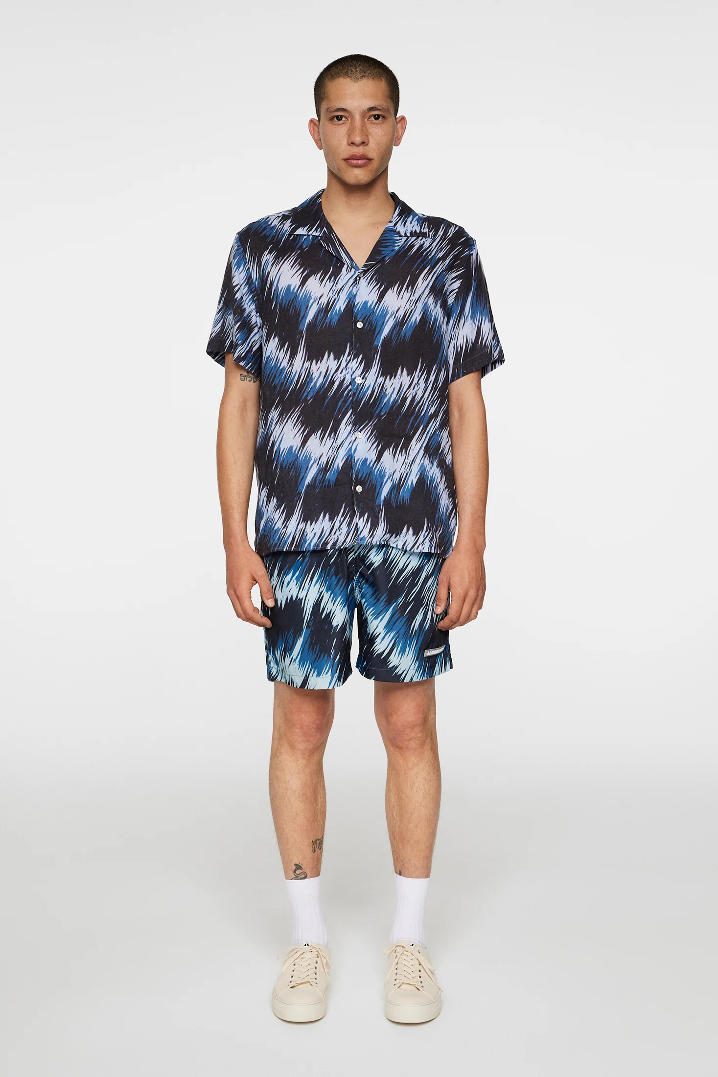 Elio Linen Printed Shirt / Thunderstorm Navy M - Image 4