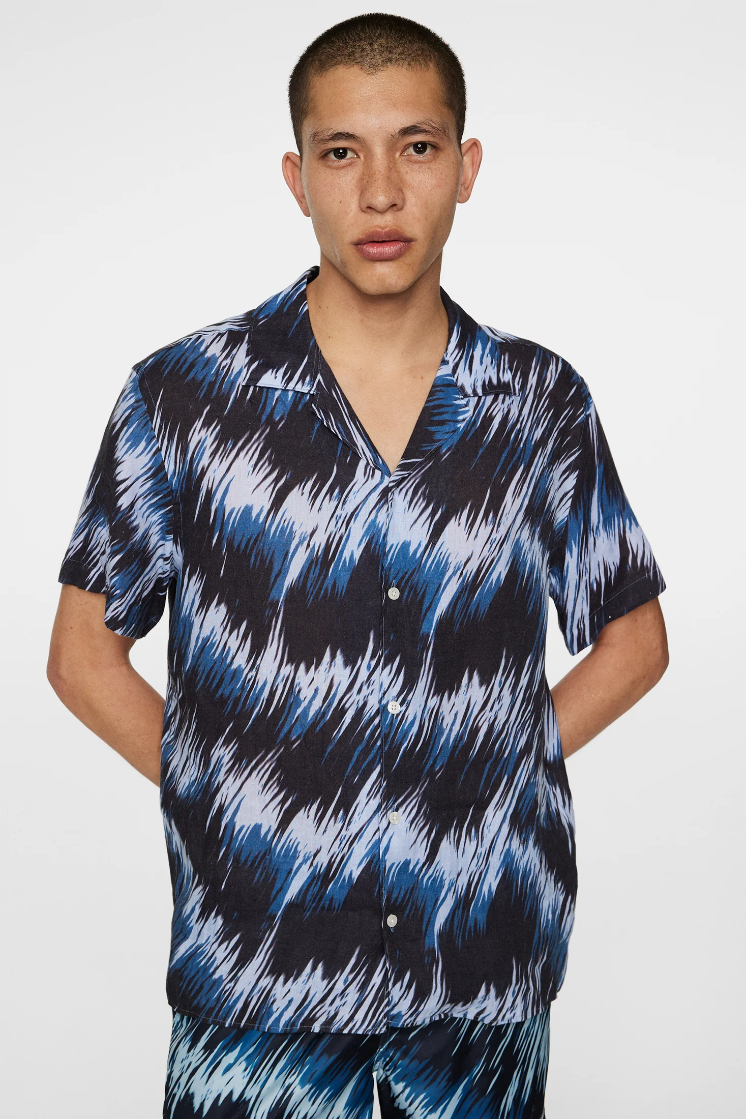 Elio Linen Printed Shirt / Thunderstorm Navy M - Image 5