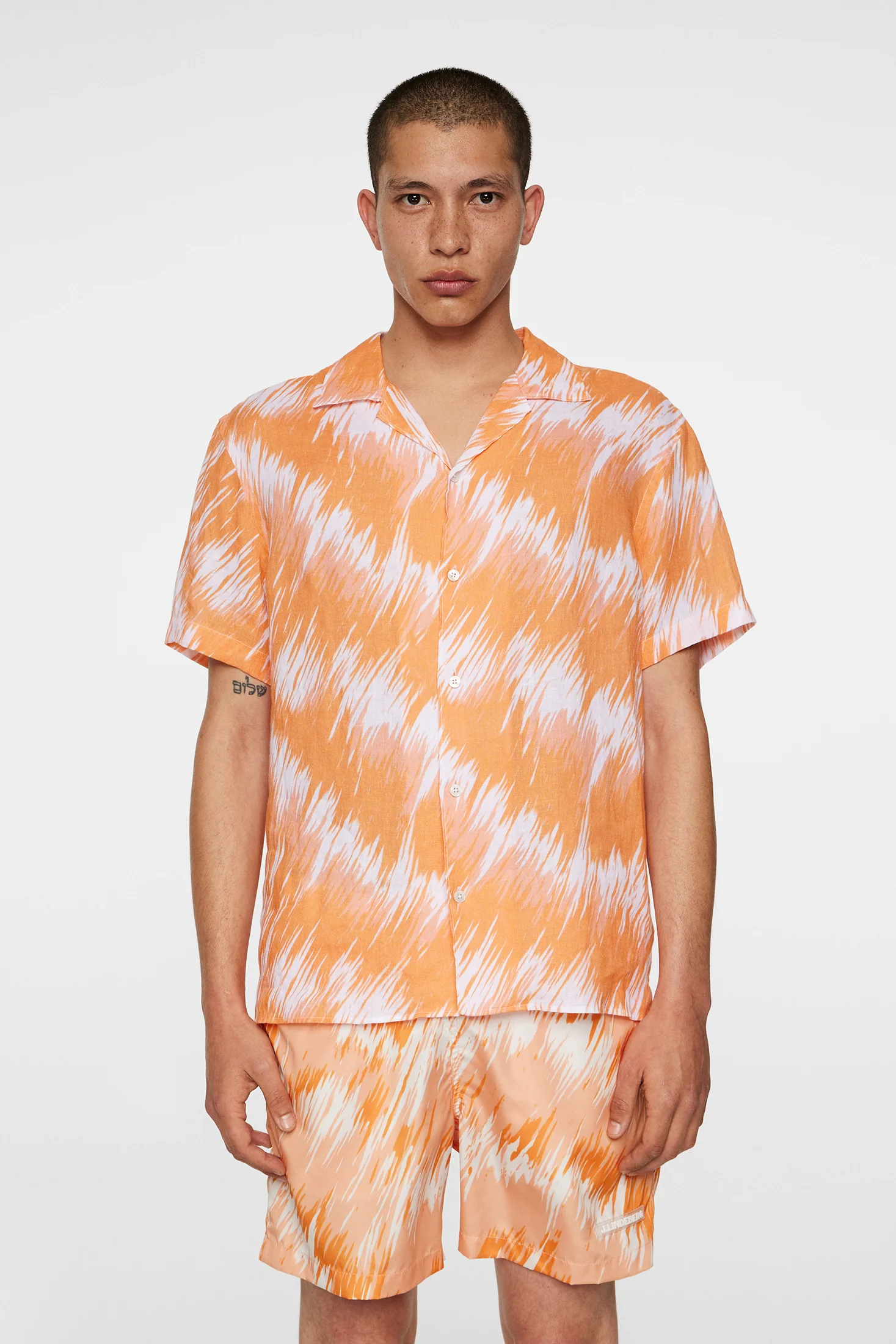 Elio Linen Printed Shirt / Thunderstorm Orange M - Image 2
