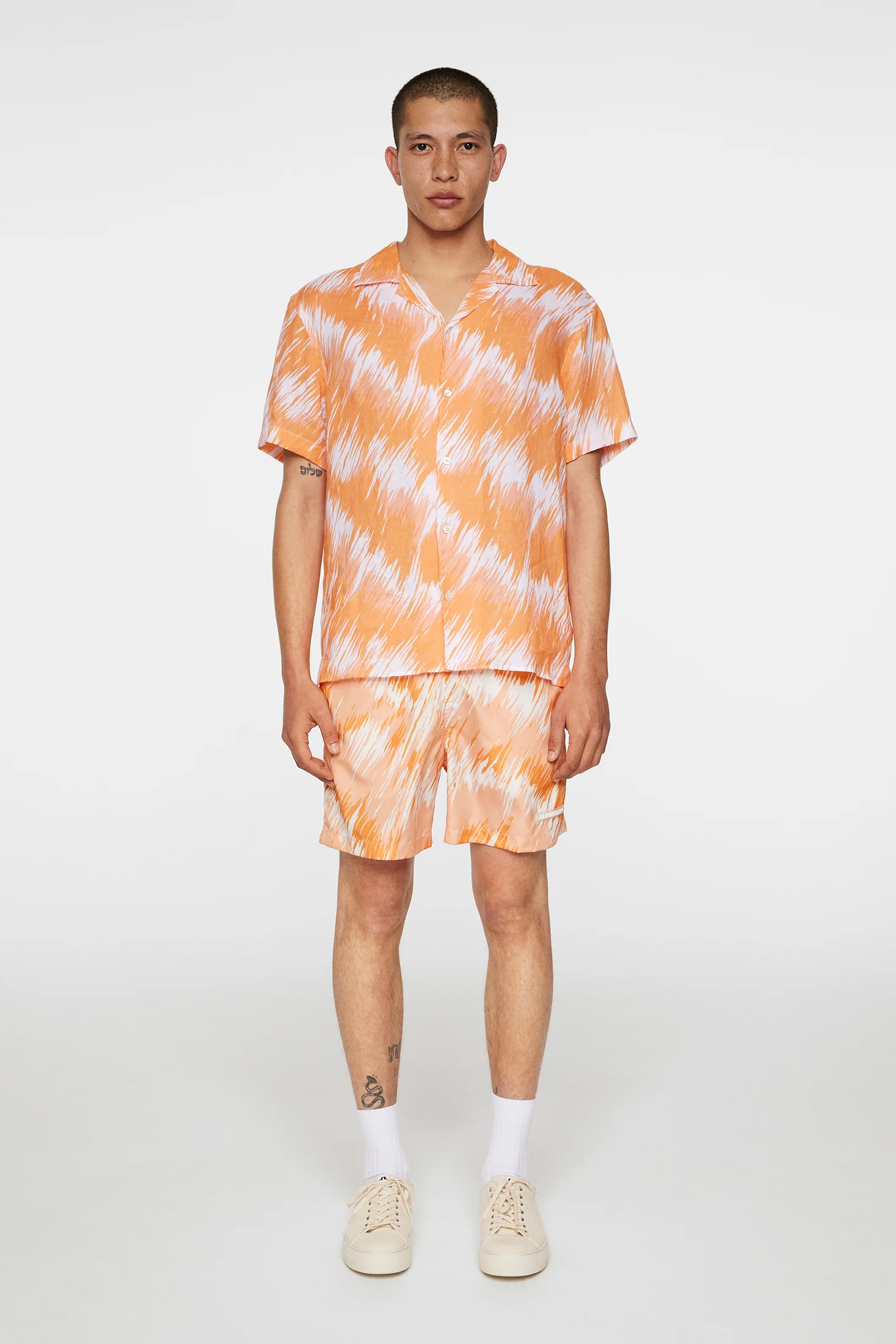Elio Linen Printed Shirt / Thunderstorm Orange M - Image 4