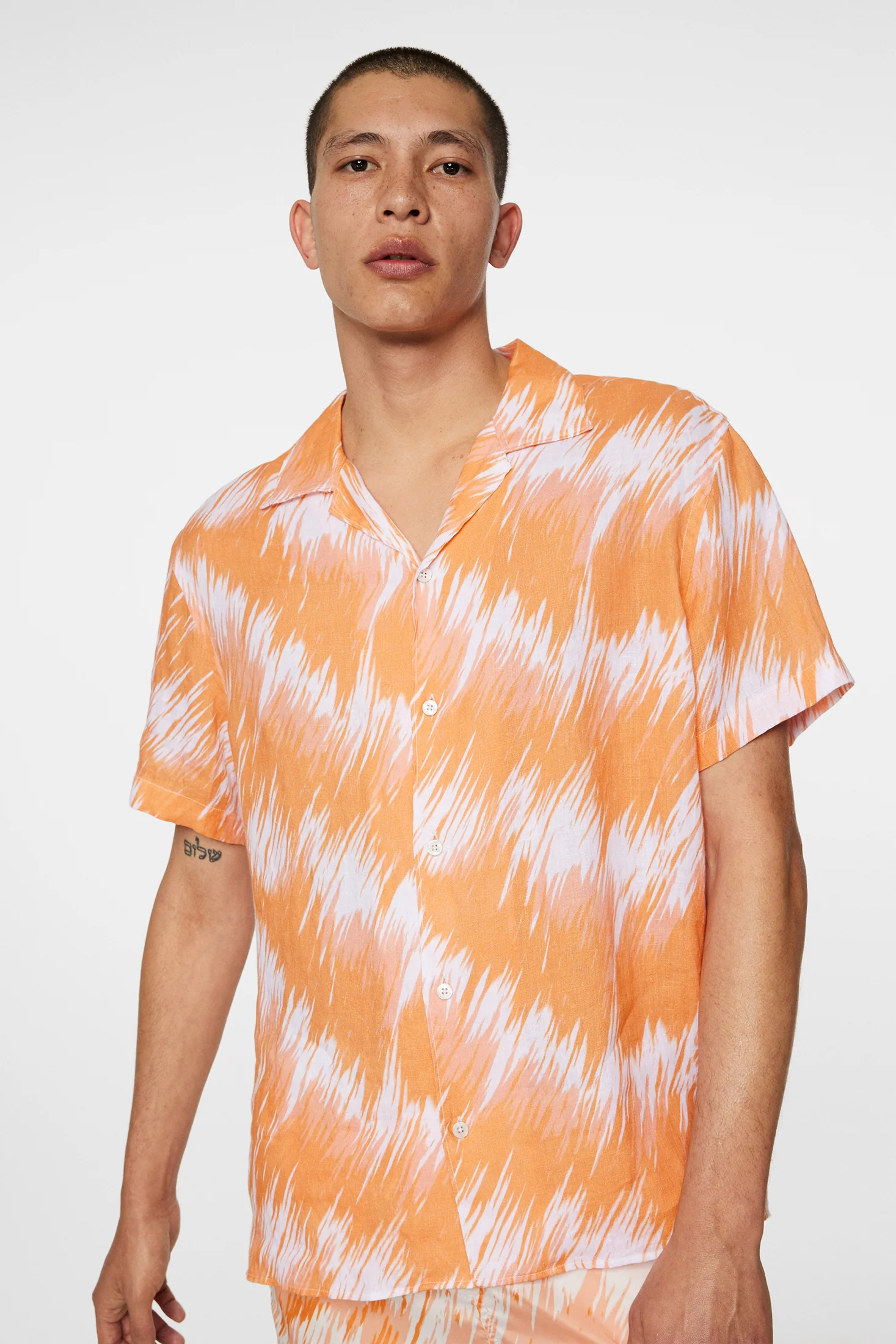 Elio Linen Printed Shirt / Thunderstorm Orange M - Image 5
