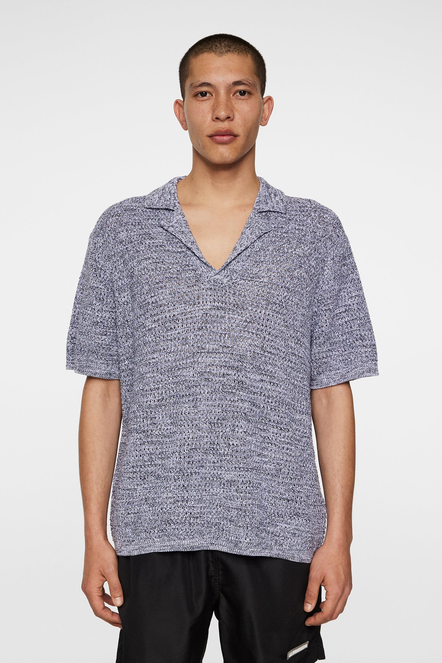 Ethan Open Collar Knit Polo / Ombre Blue - Image 2
