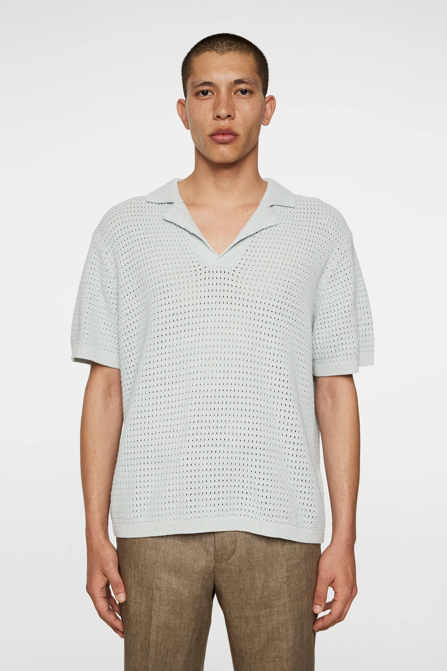 Ethan Open Collar Knit Polo / Winter Sky - Image 2
