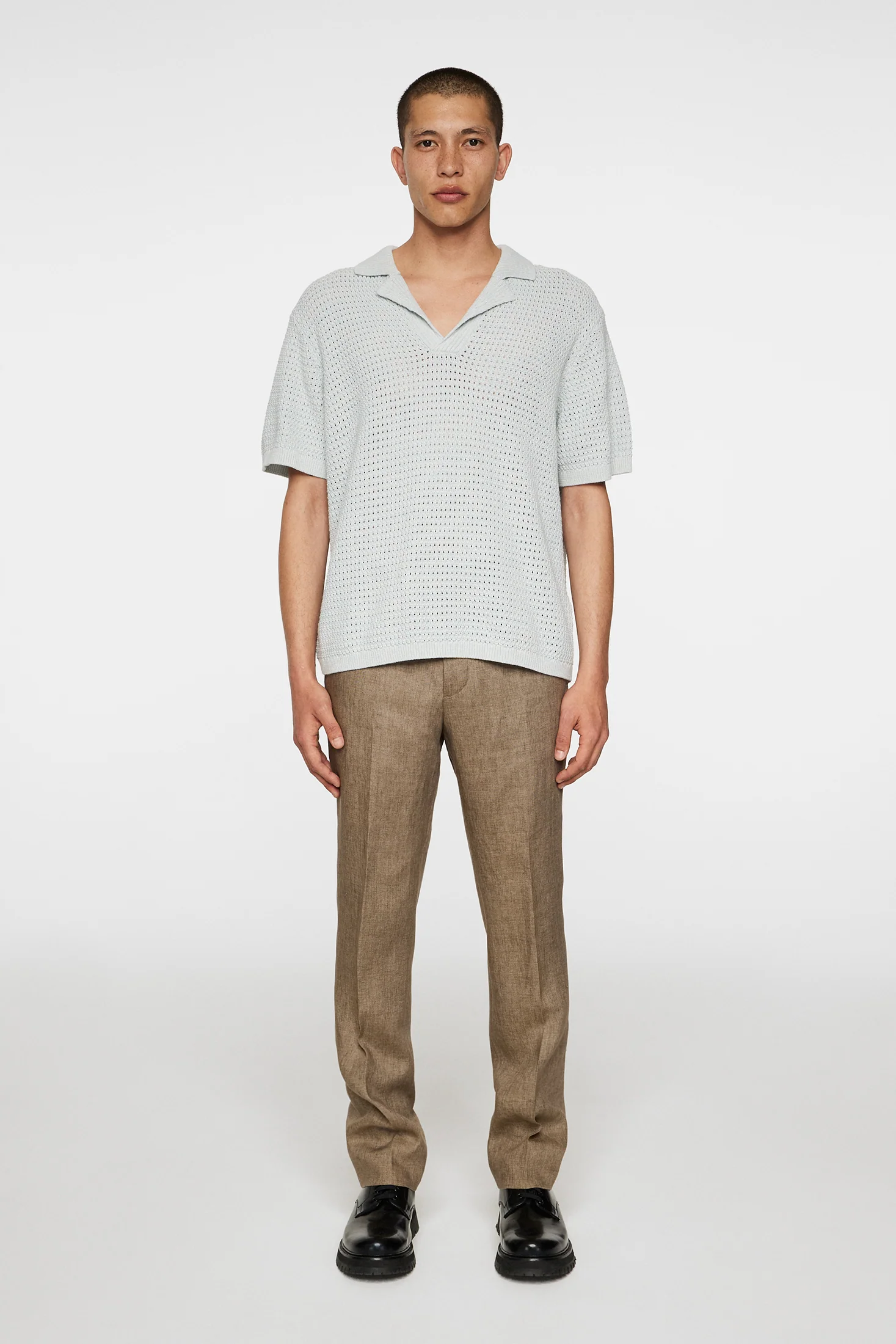 Ethan Open Collar Knit Polo / Winter Sky - Image 4