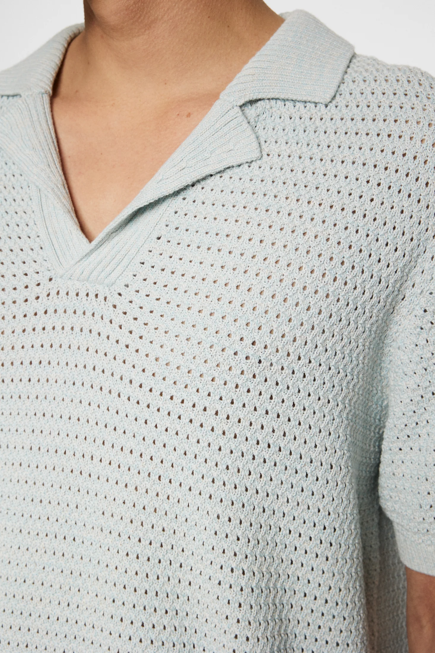 Ethan Open Collar Knit Polo / Winter Sky - Image 6