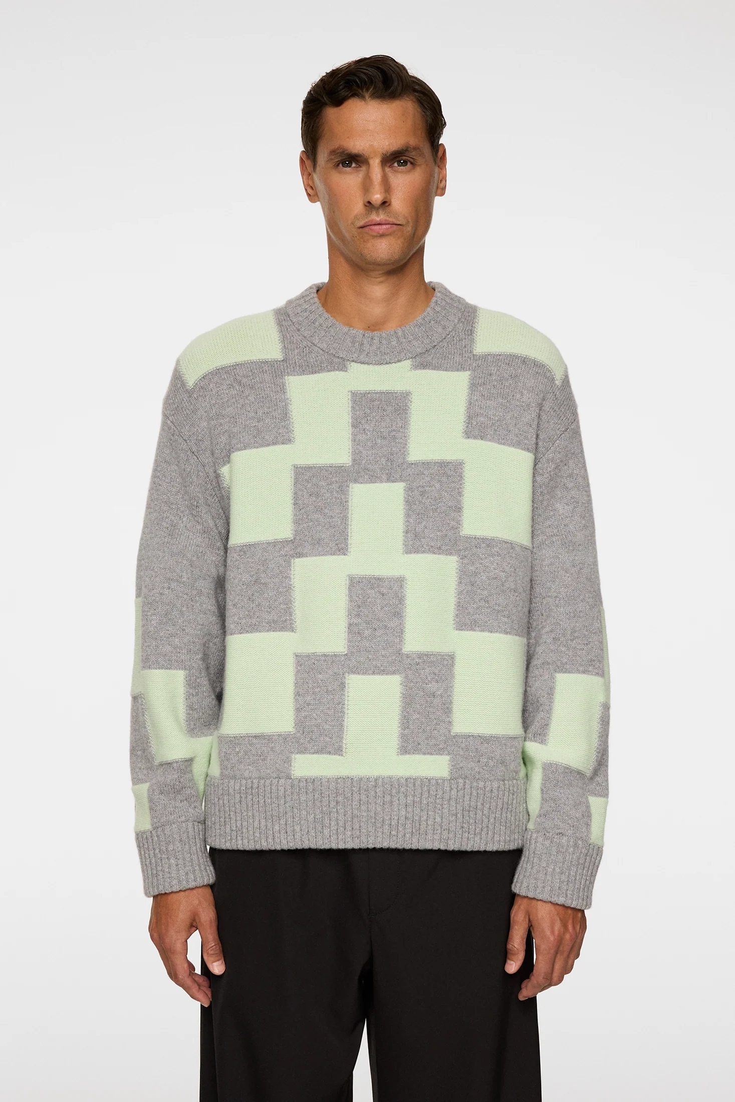 Gavin Stacked Bridge Knit / Light Grey Melange - Image 2