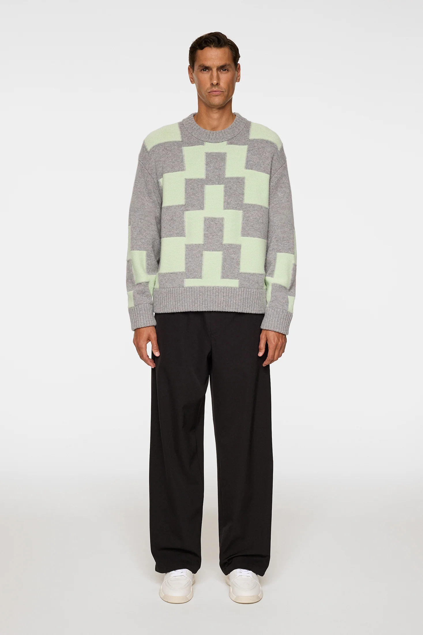 Gavin Stacked Bridge Knit / Light Grey Melange - Image 4