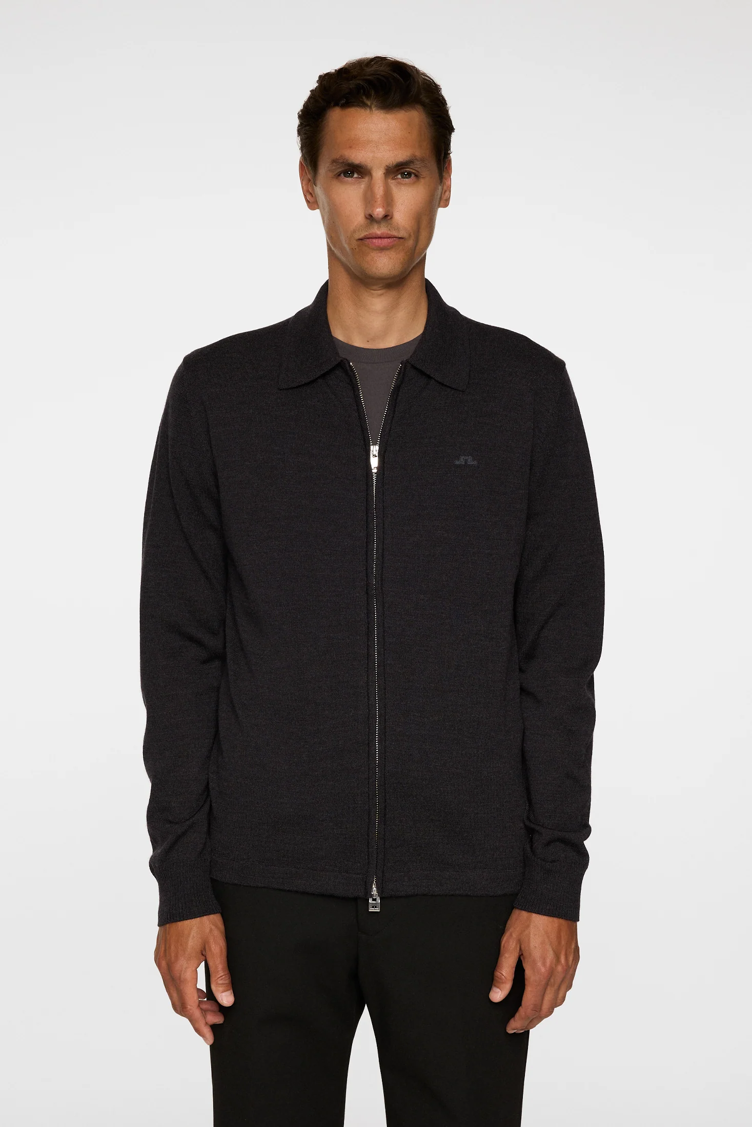 Kaleb Merino Zip Cardigan / Dark Grey Melange - Image 2