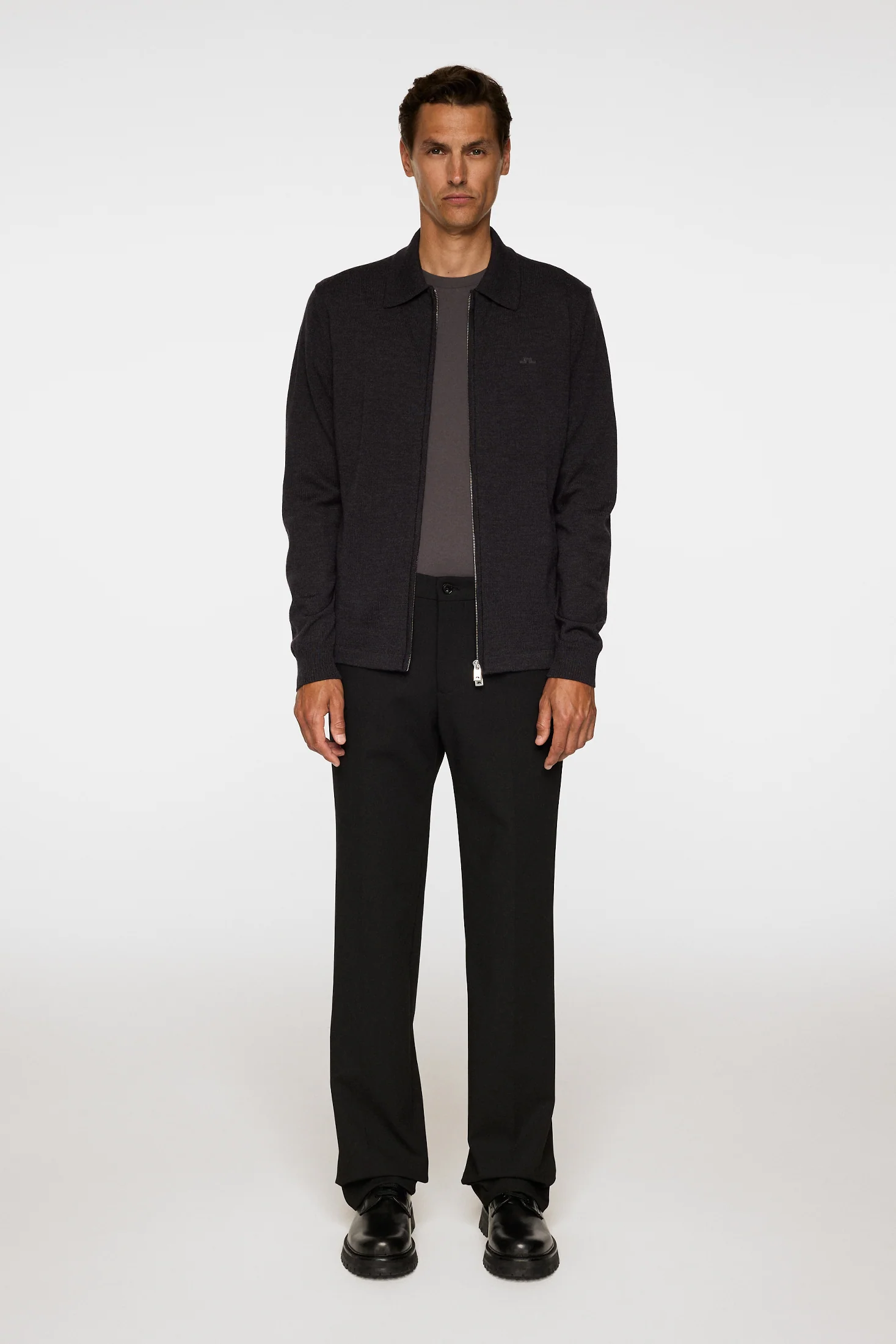 Kaleb Merino Zip Cardigan / Dark Grey Melange - Image 4
