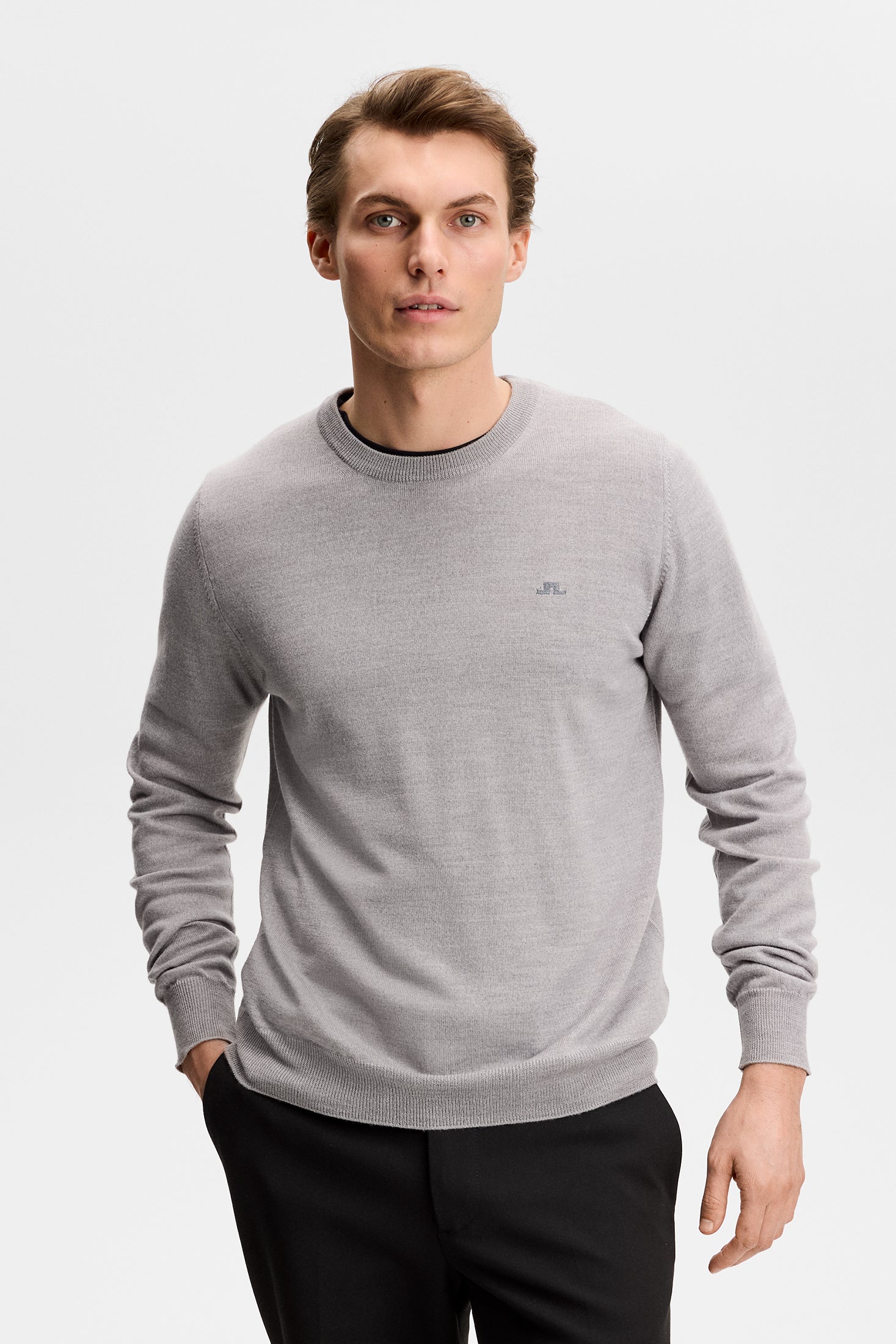 Keane Merino Crew Neck / Light Grey Melange - Image 2