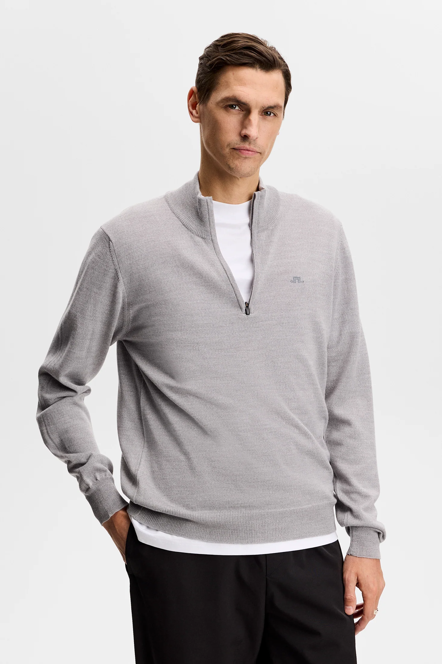 Kiyan Quarter Zip Sweater / Light Grey Melange - Image 2