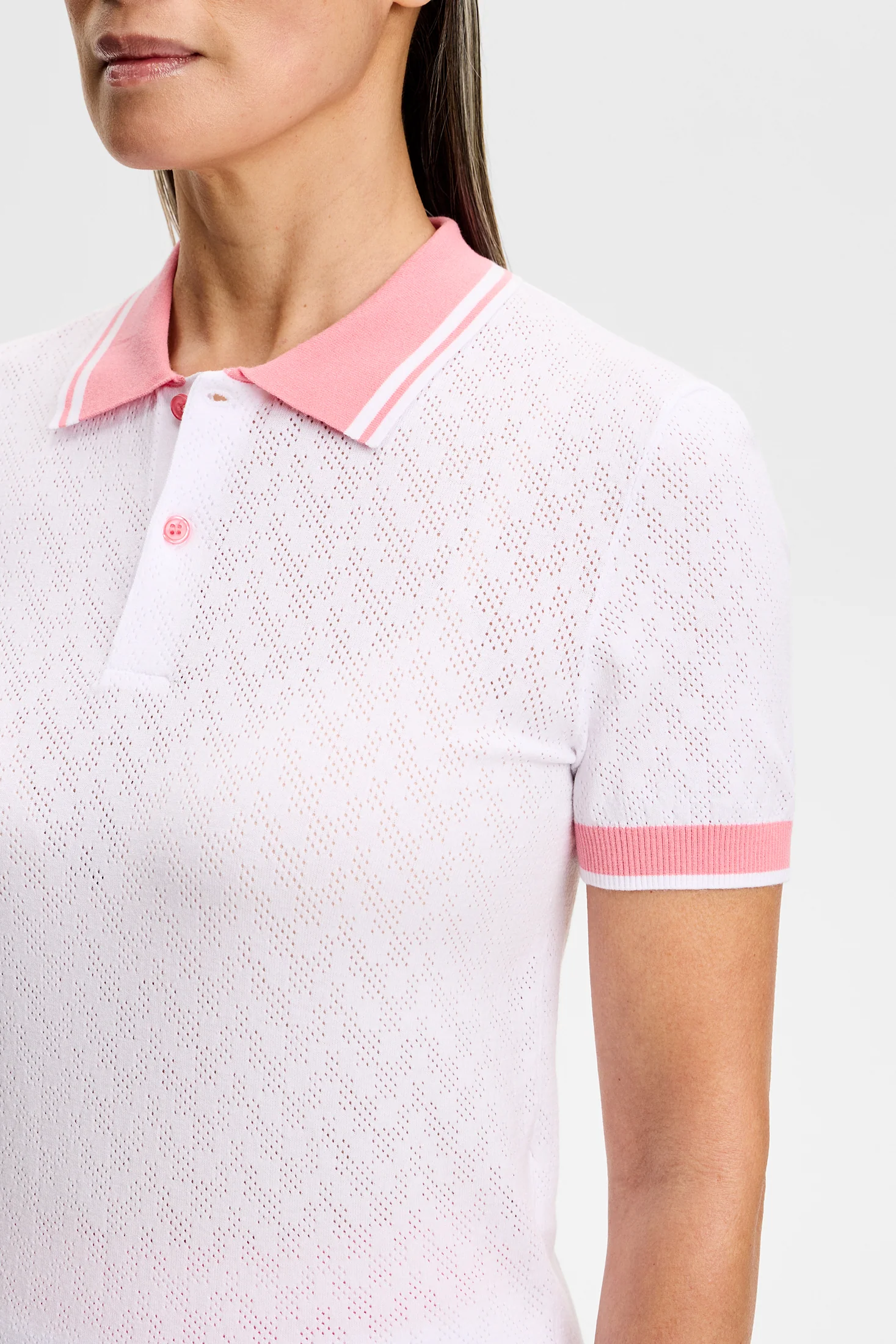 Polly Pointelle Polo / White - Image 5