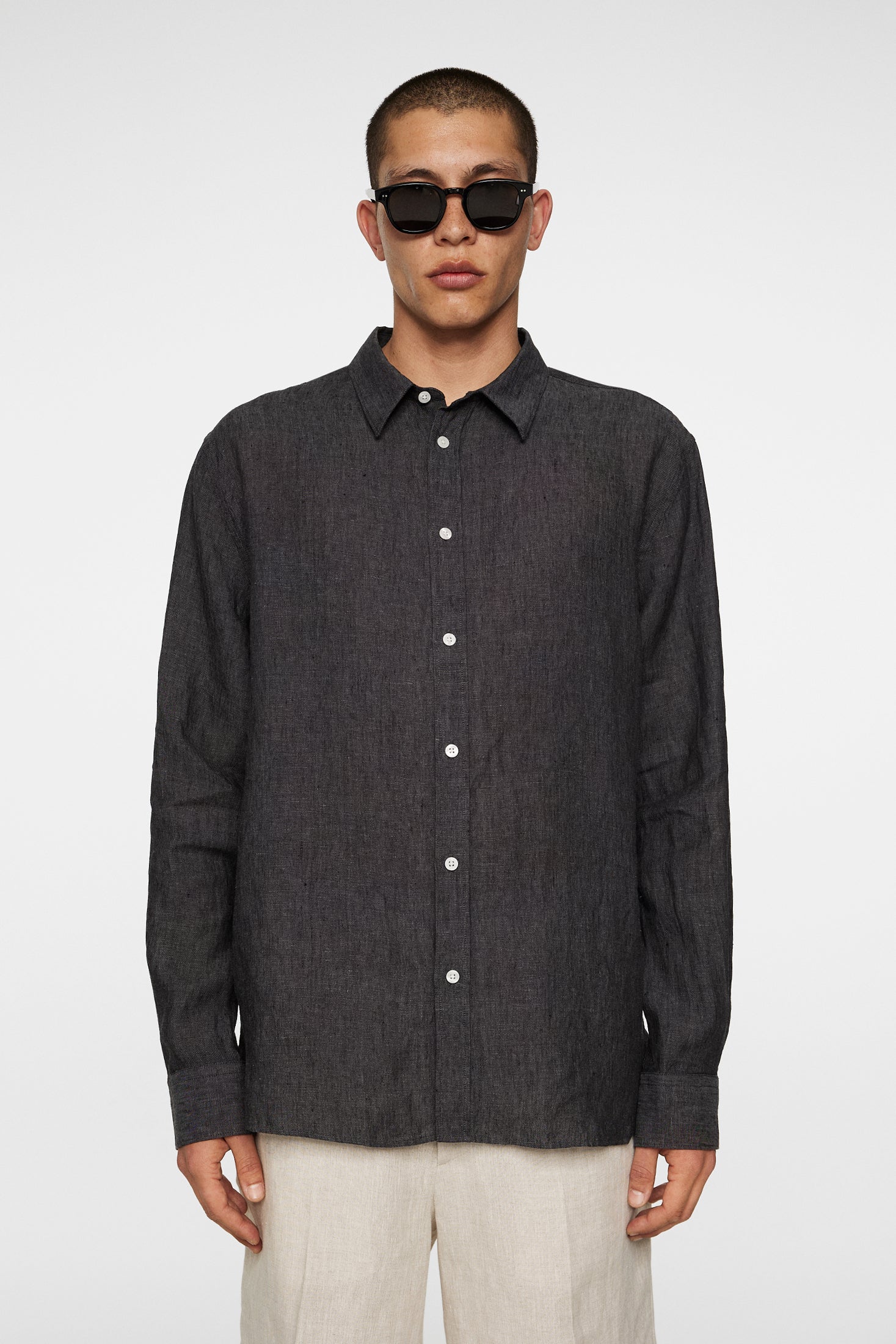 Reg LS Linen Melange Shirt / Black - Image 2
