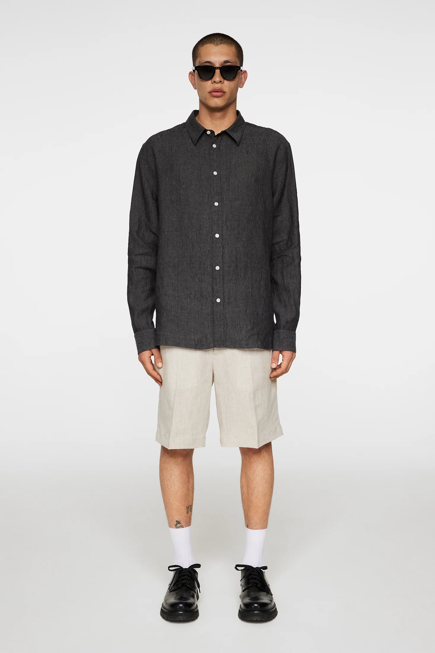 Reg LS Linen Melange Shirt / Black - Image 4
