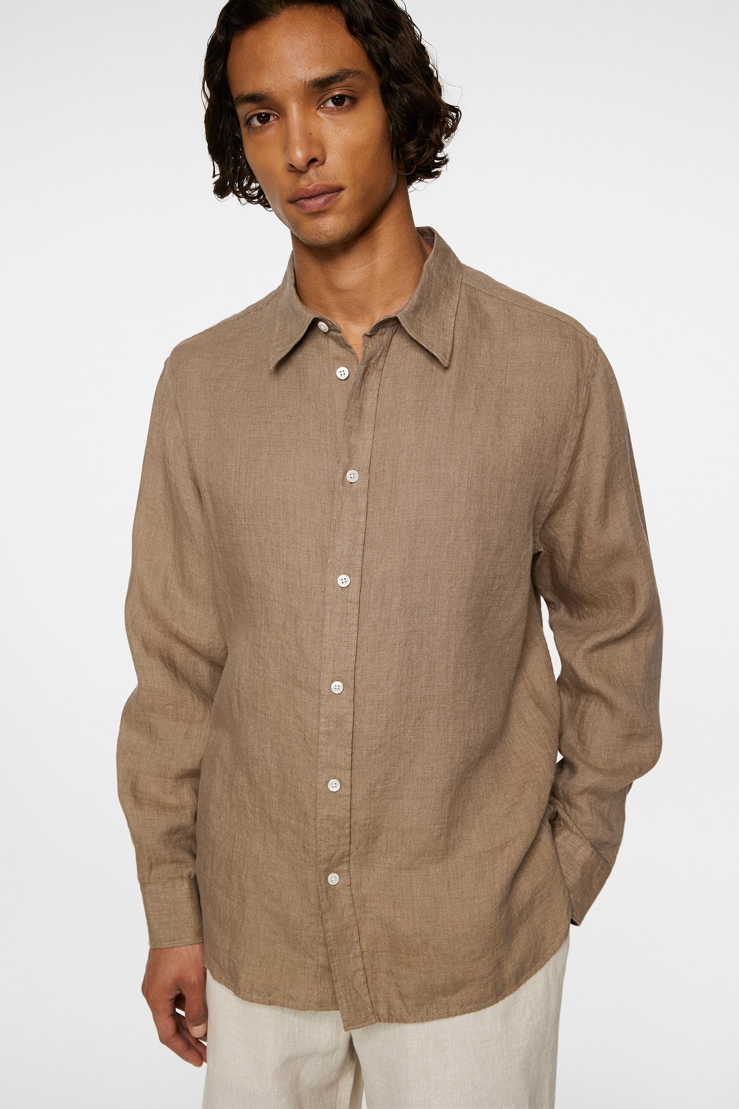 Reg LS Linen Melange Shirt / Sepia Tint - Image 5