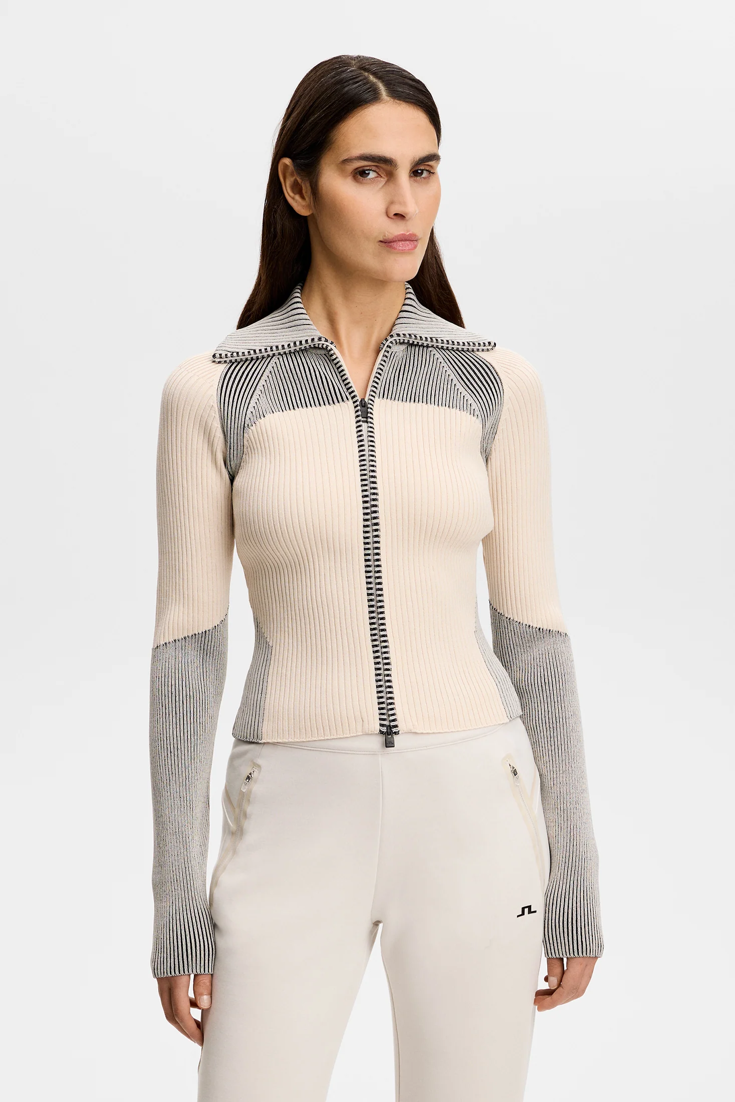 Terri Contrast Rib Zip Sweater / Moonbeam - Image 5