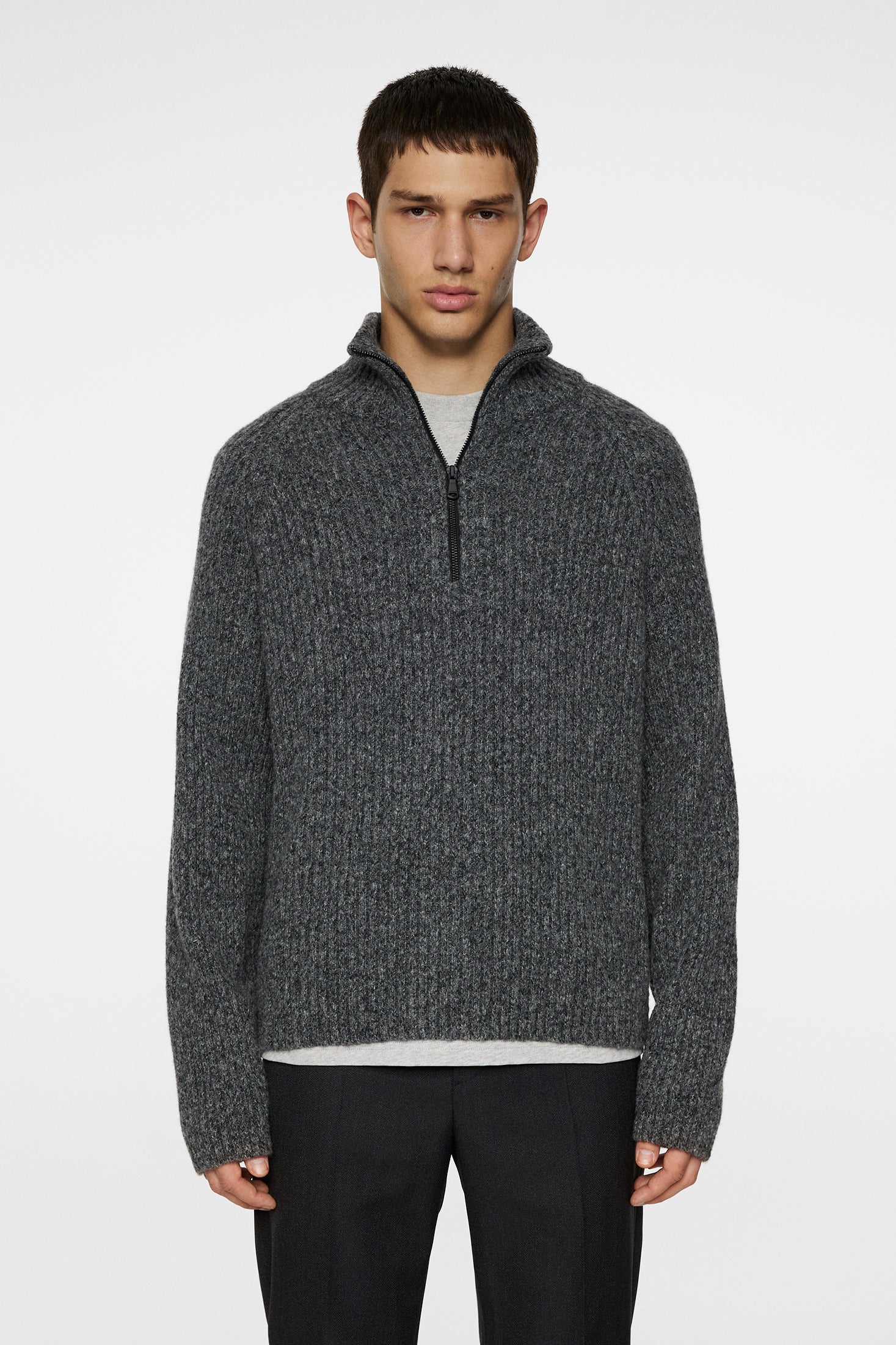 Victor Zip Wool Sweater / Dark Grey Melange - Image 2