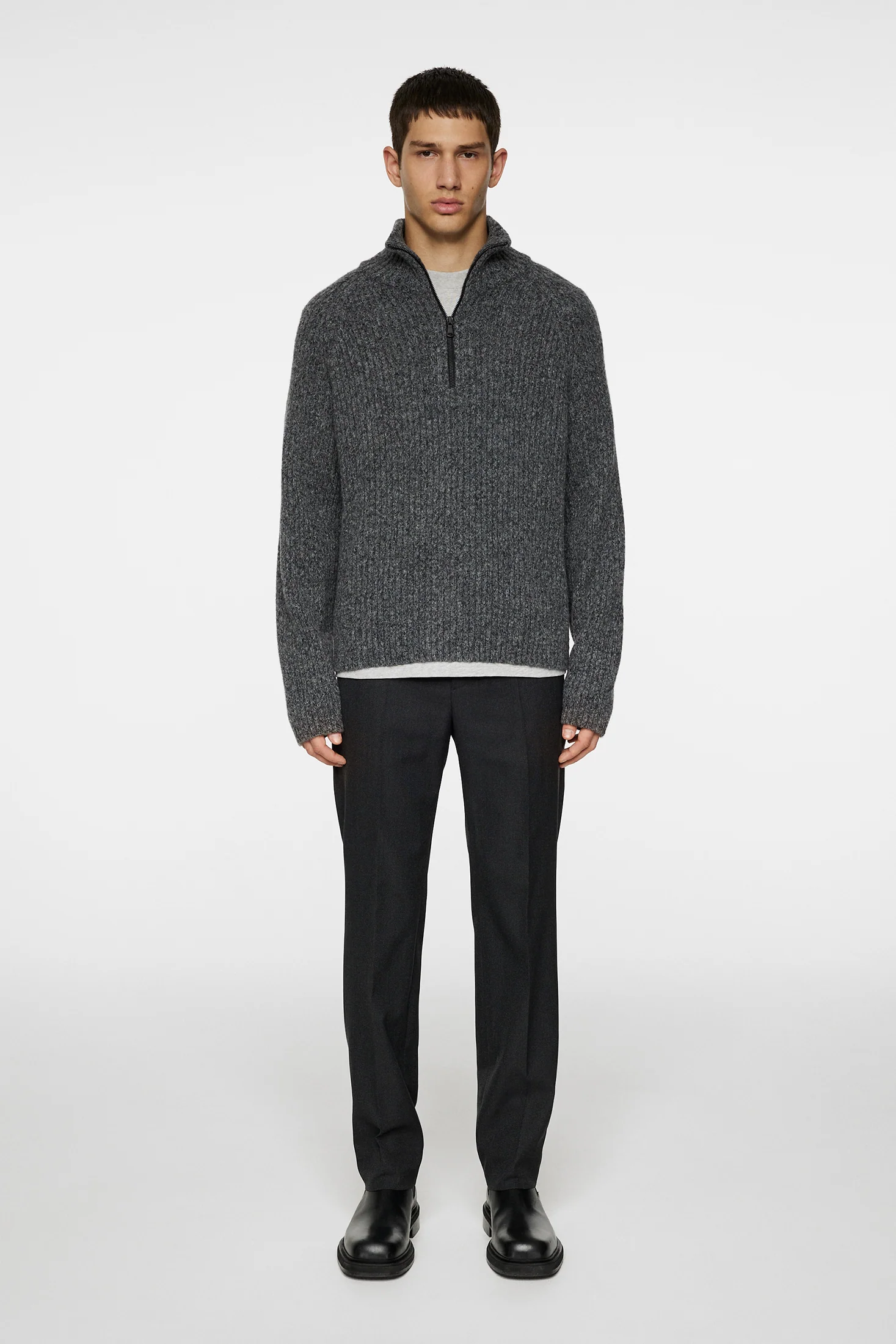 Victor Zip Wool Sweater / Dark Grey Melange - Image 4