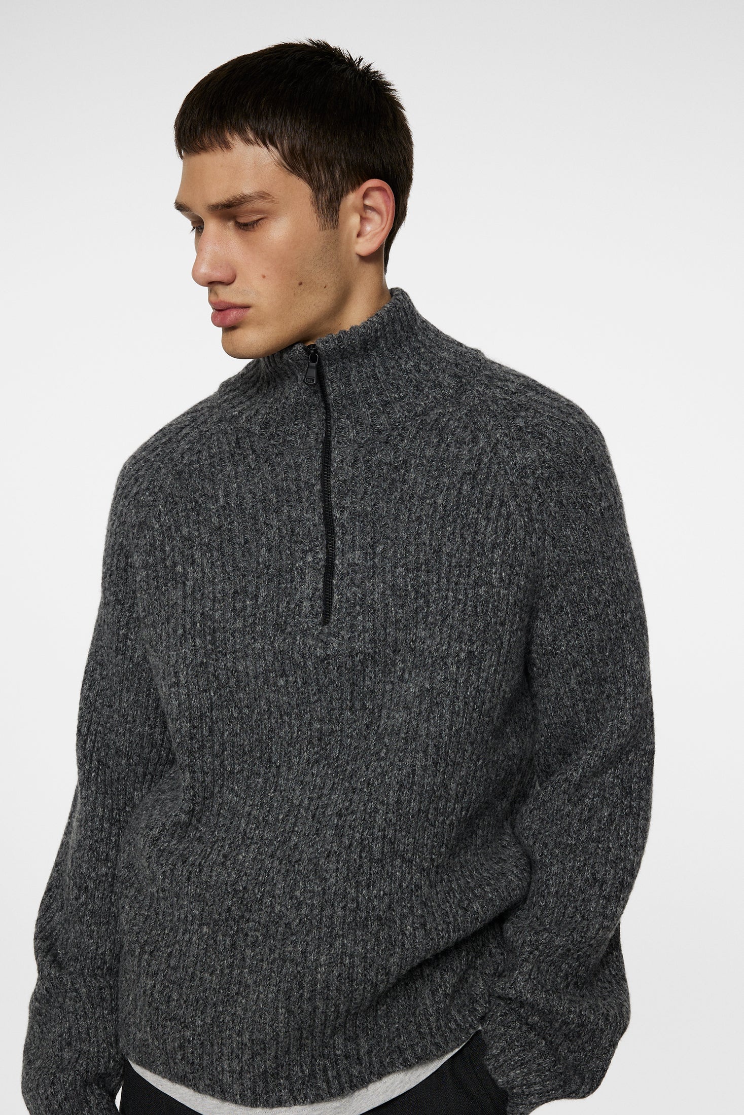Victor Zip Wool Sweater / Dark Grey Melange - Image 5