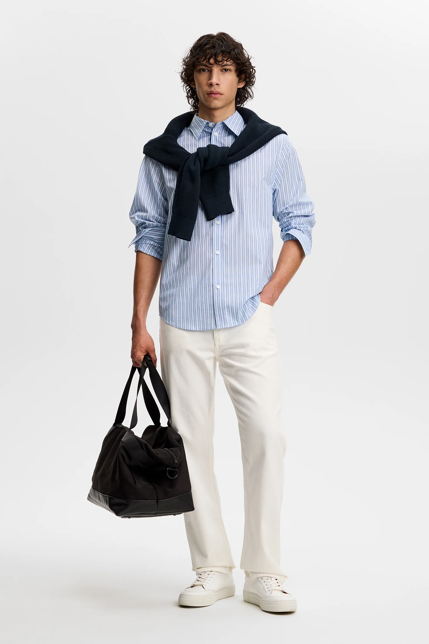 Zachary Cotton Stripe Shirt / Forget-Me-Not - Image 4