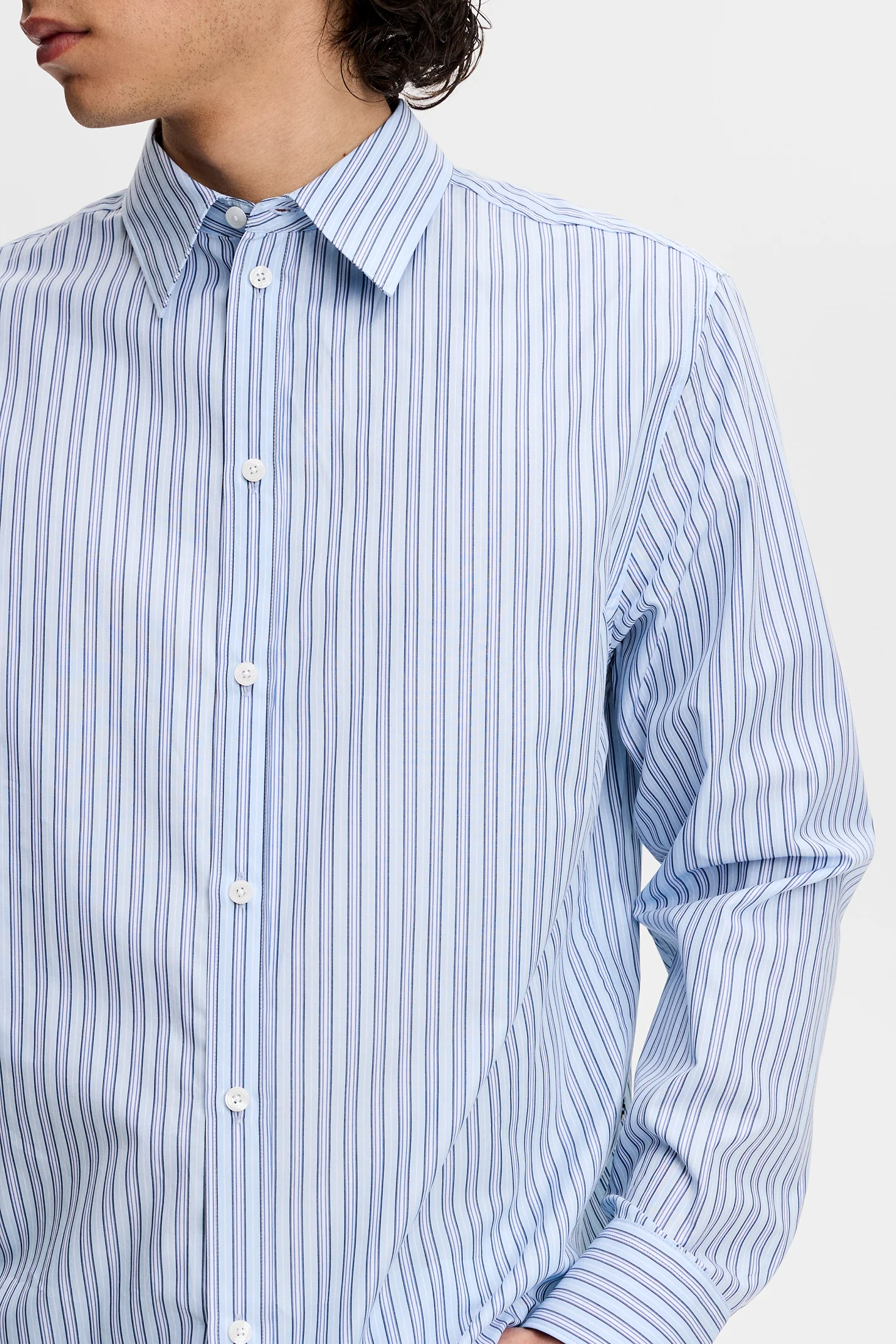 Zachary Cotton Stripe Shirt / Forget-Me-Not - Image 5